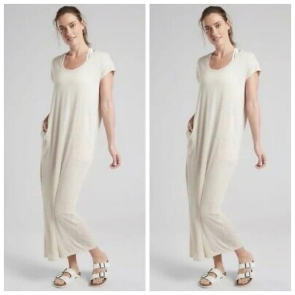 New Athleta Martinique Maxi Soft Drapey Pockets Dress Asiago White M $108 NWT - Picture 10 of 11